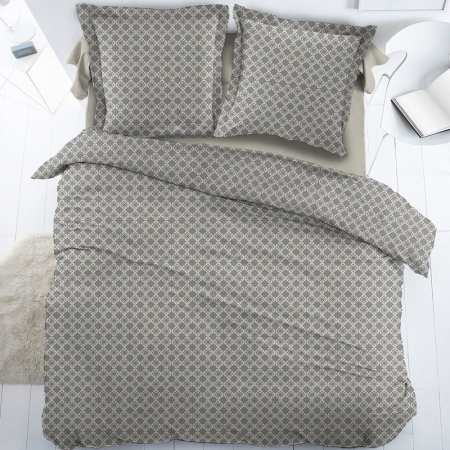 Parure Housse de Couette Percale Mosaique Gris Perle