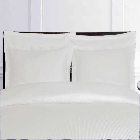 Housse de Couette Blanc Satin Rayé